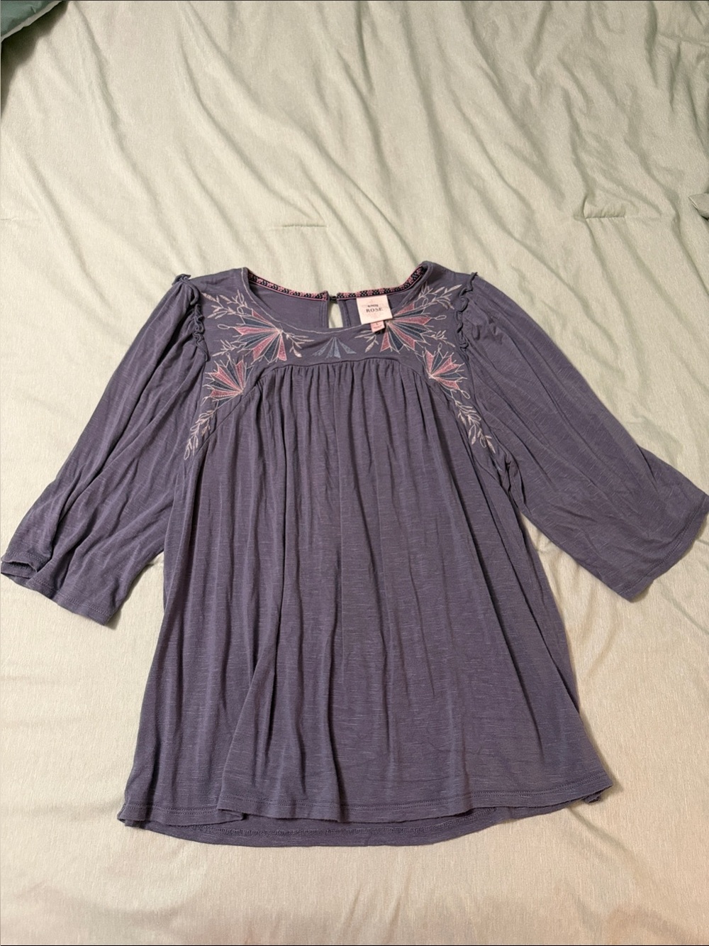Knox Rose Embroidered Peasant Top - Dusty Lavender
